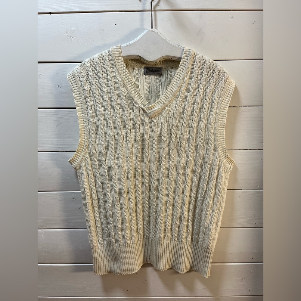 PAUL SMITH Cream Cable Knit Sweater Vest – Estimated L/XL unisex